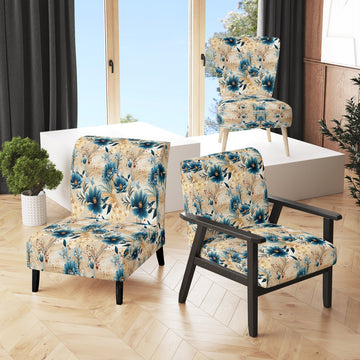 Beige And Blue Escape Flowers - Cottage Arm Chair